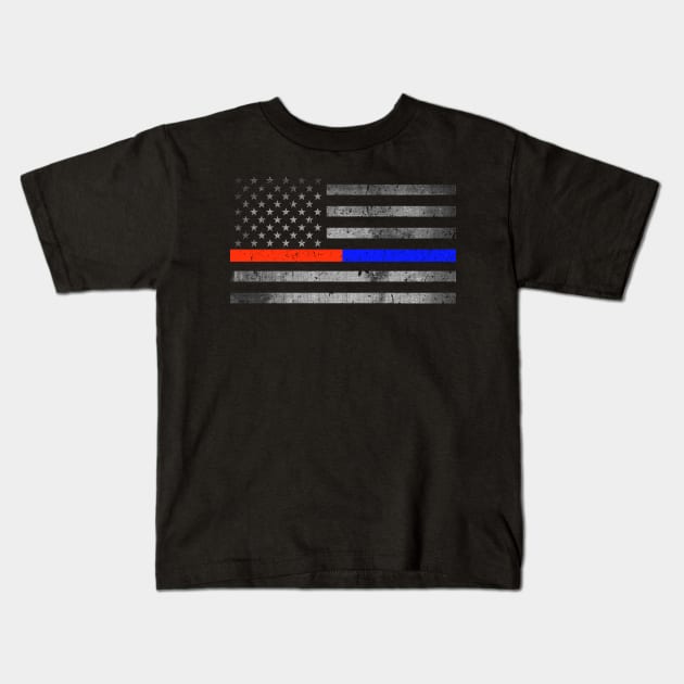 Thin Red Blue Line - Firefighter - Police Flag Kids T-Shirt by bluelinemotivation